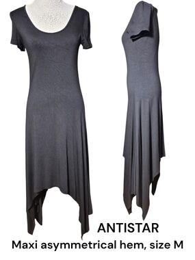 Antistar Women’s Black Maxi Dress with Asymmetrical Hi Low Hem - Size M